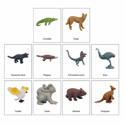 Mini-animaux continentaux – Australasie, texte personnalisé, bilingue, monolingue