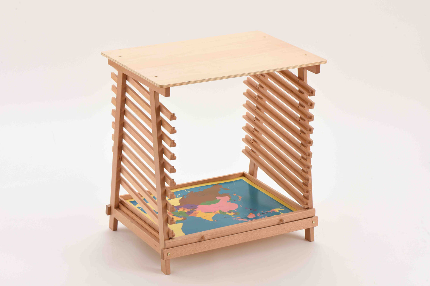 Puzzle Maps Stand with Control Card Drawer---beech wood