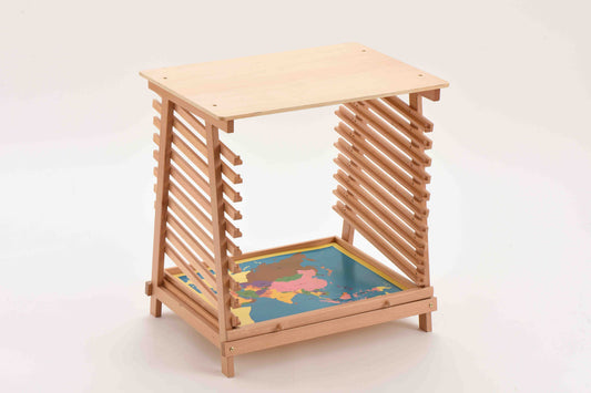 Puzzle Maps Stand with Control Card Drawer---beech wood